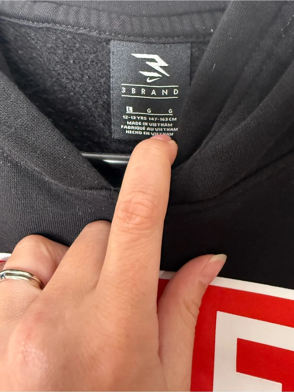 Nike Black Hoodie with Red Logo Box - Kids